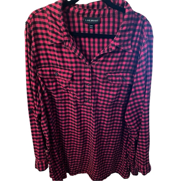 Lane Bryant Tops - Women’s Lane Bryant Red and Black Buffalo Check Flannel Tunic Size 28W Plus.